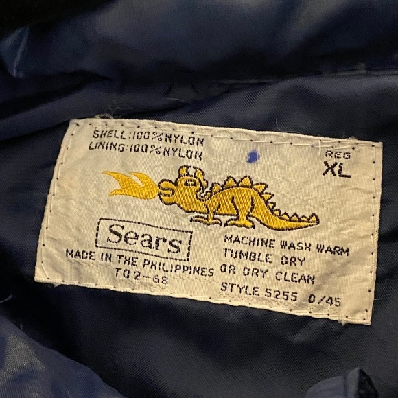 Vintage Sears Braggin Dragon Logo Navy Blue Nylon Grandpa Jacket Full Zip Men XL - Picture 3 of 9